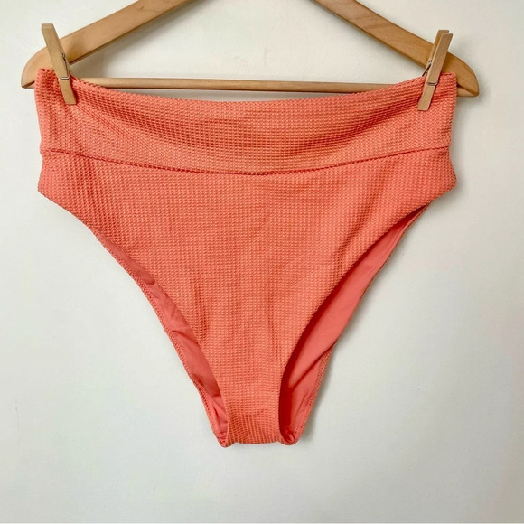 Aerie High Cut Cheeky Peach Waffle Knit Bikini  Bottoms - Picture 3 of 7
